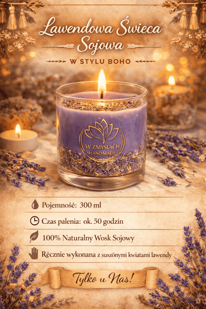 "Lavender Whisper" 300ml. - Świeca sojowa o zapachu lawendy (czas palenia ok. 45h.) - W Zmysłach