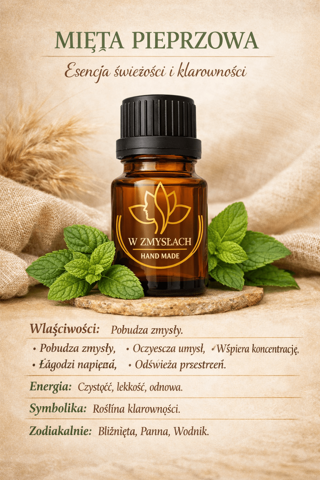 Olejek eteryczny mięta pieprzowa 10 ml 100% naturalny ręcznie destylowany - W Zmysłach
