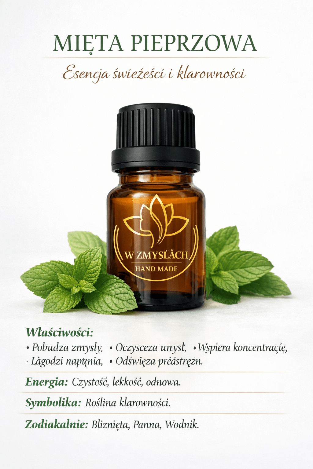 Olejek eteryczny mięta pieprzowa 10 ml 100% naturalny ręcznie destylowany - W Zmysłach