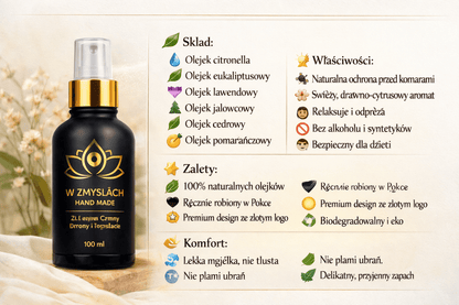 Spray na komary 100 ml - ekologiczny, tylko z naturalnych olejków eterycznych - W Zmysłach